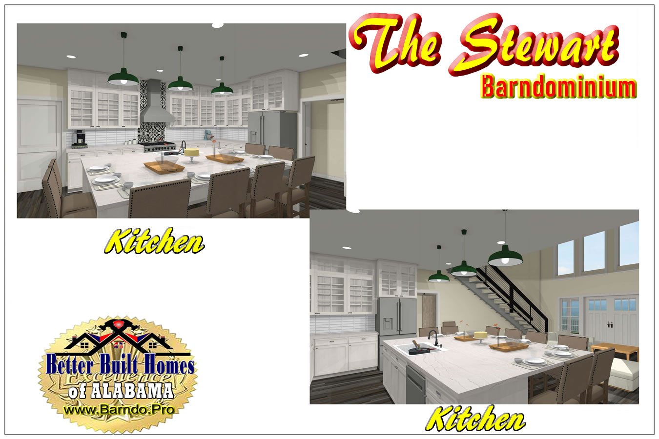 STEWART BARNDOMINIUM 3D RENDERED IMAGES OF THE KITCHEN BUILT BY BETTER BUILT HOMES OF ALABAMA Barndo Pro