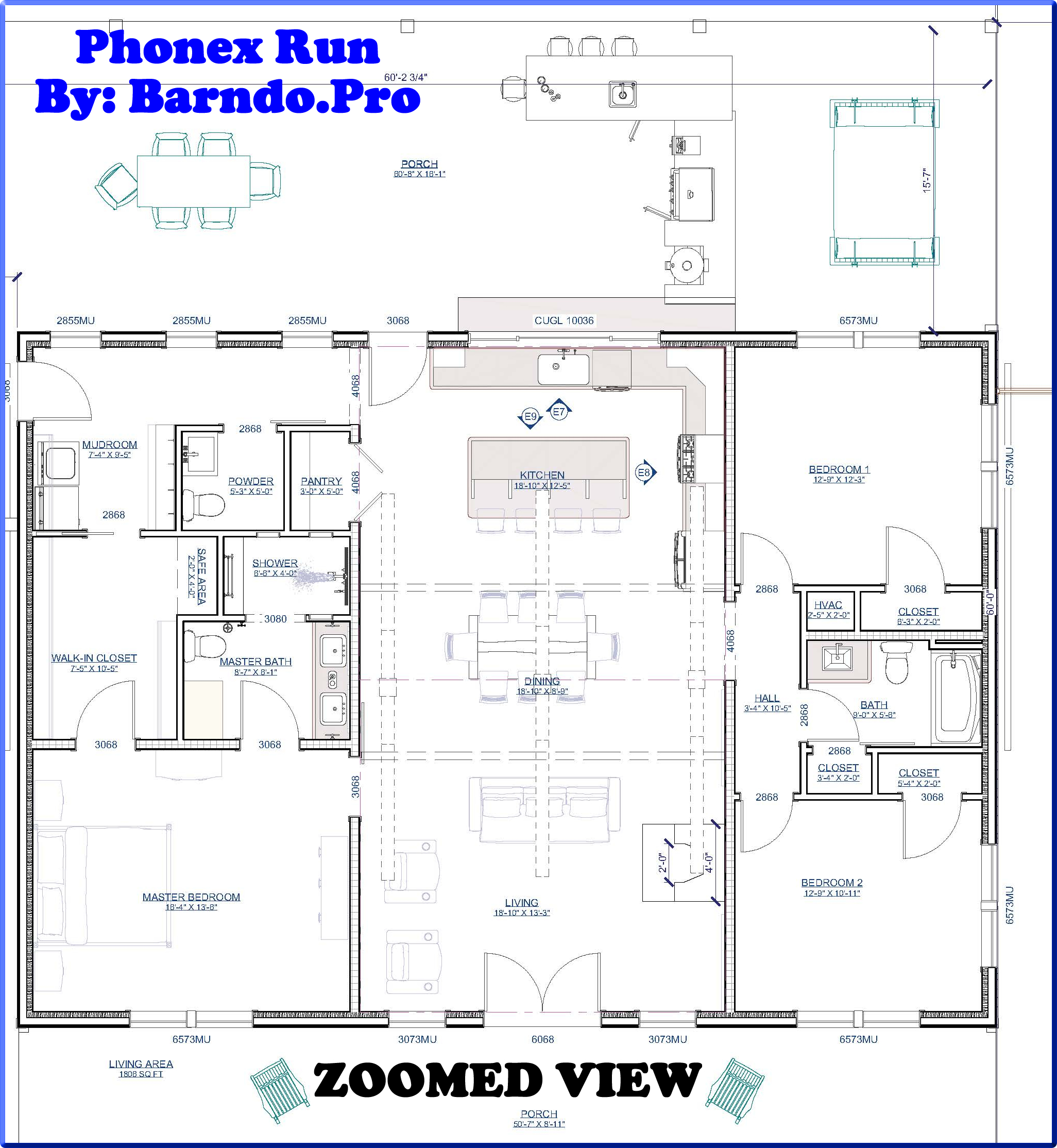 Phonex Run Barndo Main Living Area Floor Plans Zoomed-In View