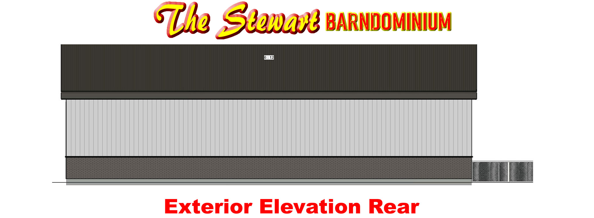 Stewart Barndominium Exterior REAR VIEW contact Barndo Pro for more info