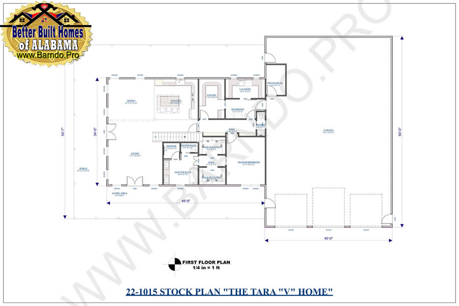 Floor Plans for the Tara V Barndominium Built By Huntsville Home Builder Better Built Homes of Alabama Sammy Brown